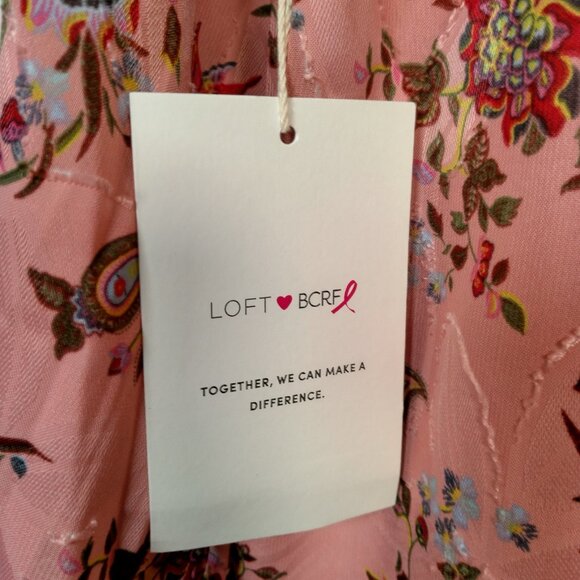 Loft Blouse Shirt XXS Petite Pink Floral Long Balloon Sleeve Semi Sheer Textured - Picture 10 of 11